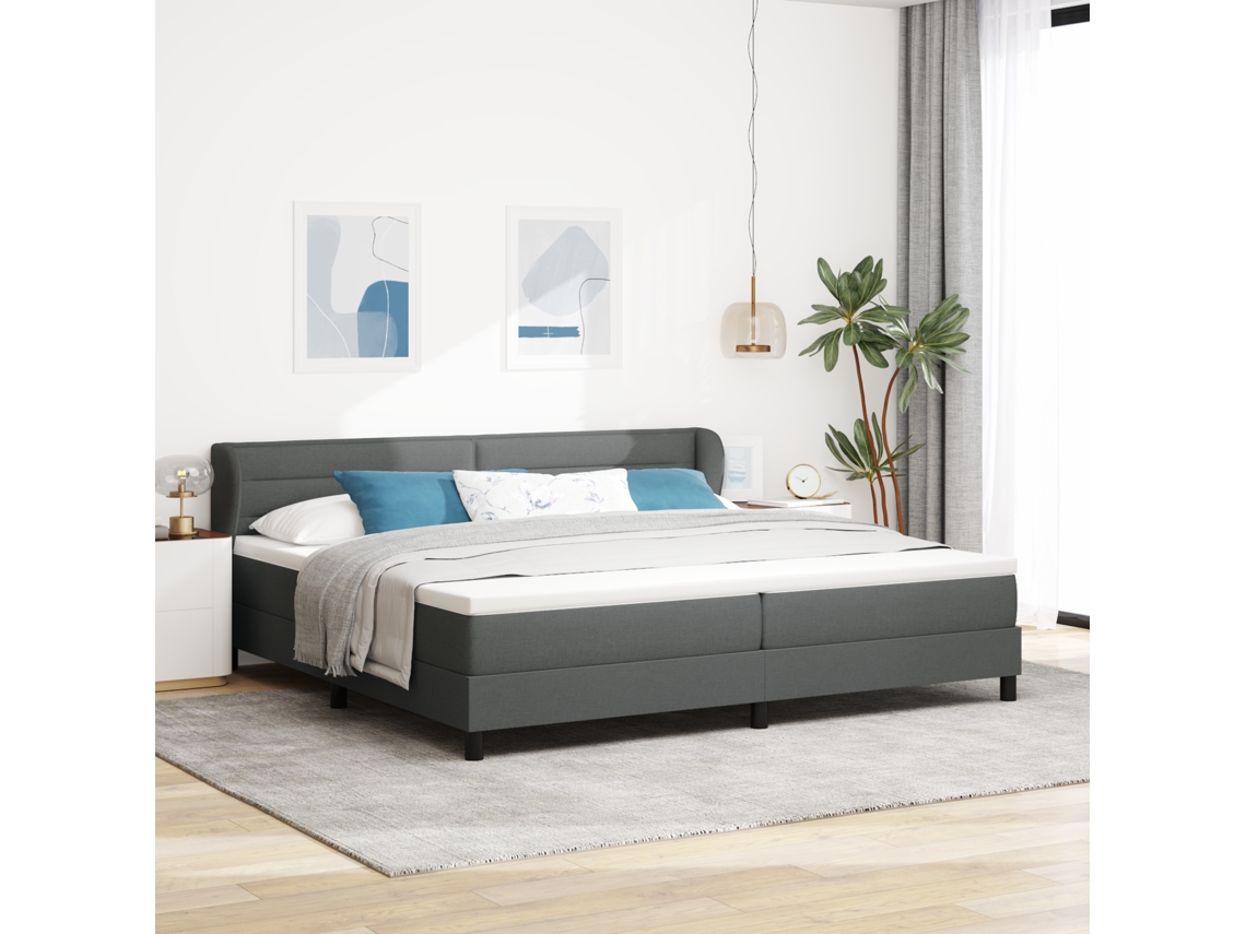 Cama Box Spring Con Colchón Tela Gris Oscuro 200x200 Cm