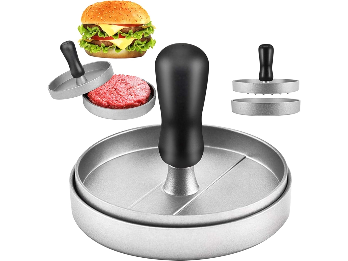 Hamburguesa de acero inoxidable de grado alimenticio, prensa de carne con mango de ABS, antiadherente, 12 cm