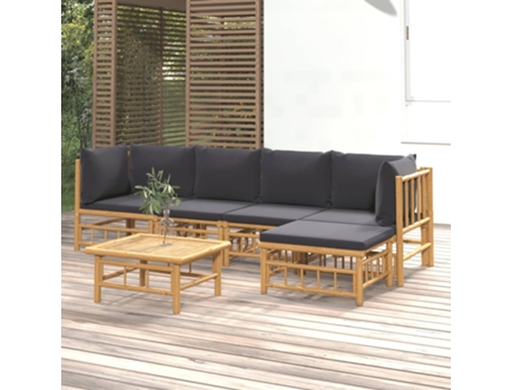 Conjunto 6 de muebles de jardín VIDAXL bambú con cojines gris oscuro