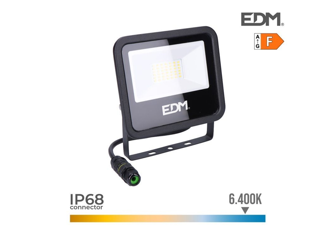 Proyector LED 30w 2370lm 6400k Luz Fría Serie Negra 15.8x13.5x2.9cm Edm