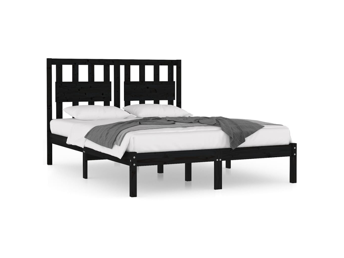 Maison Exclusive - Estructura De Cama De Madera Maciza De Pino Negra 140x190 Cm