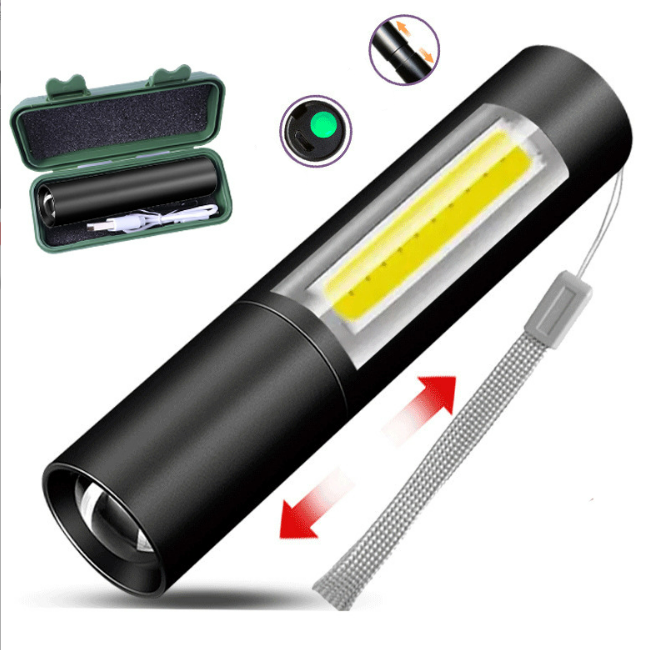 Linterna recargable, luz de flash LED pequeña superbrillante, con zoom, brillo ajustable, larga duración para acampar, al aire libre (negro) CHRONUS