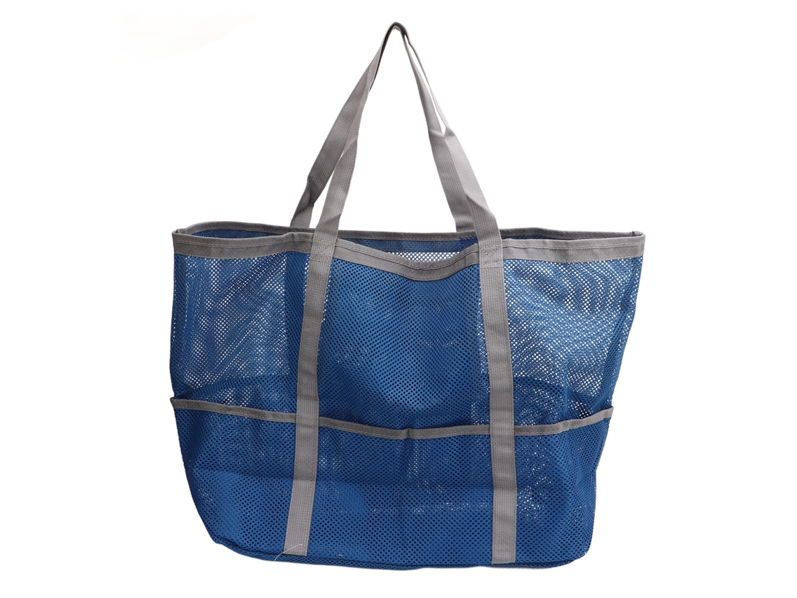 Bolso De Playa Multifuncional Plegable De Nailon Con Malla Para Viajes Y Acampada - Azul/gris