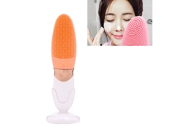 Cepillo de limpieza facial eléctrico de silicona, dispositivo de lavado facial impermeable con vibración ultrasónica (naranja)
