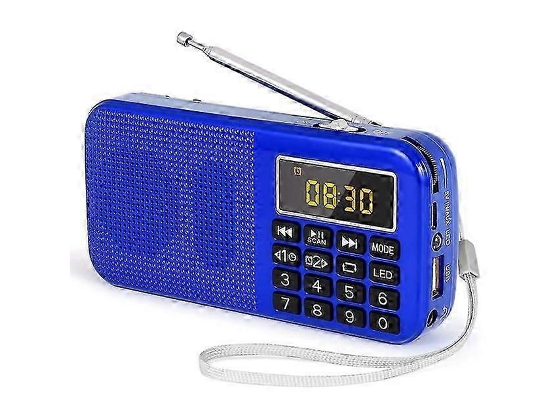 Radio portátil GOKOCO J 725 FM, recargable, digital, con reproductor USB/SD/TF/AUX, linterna, despertador y pantalla LED.