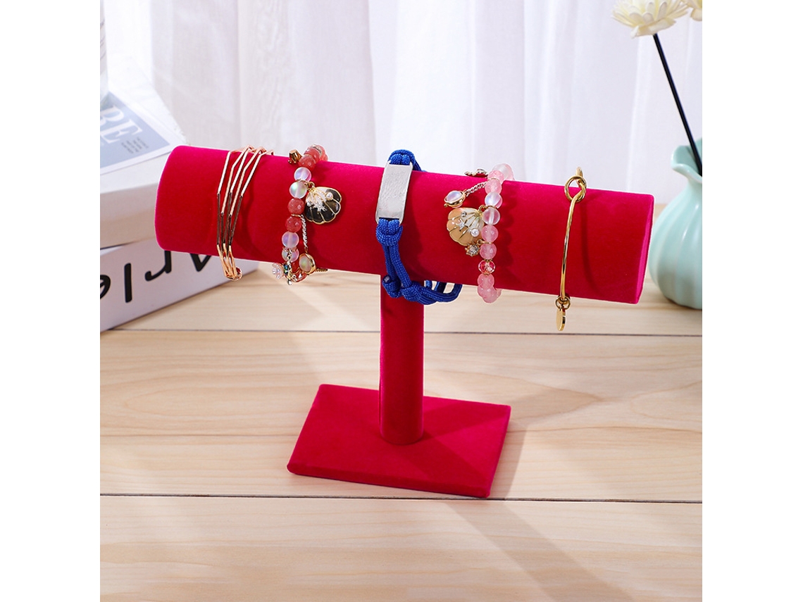 Expositor Sencillo Y Moderno Para Pulseras, Coleteros Y Relojes, En Color Rojo Rosado.