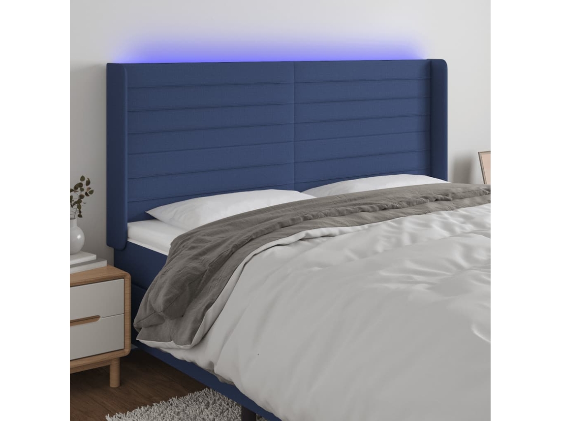 Cabecero Con Led De Tela Azul 203x16x118/128 Cm