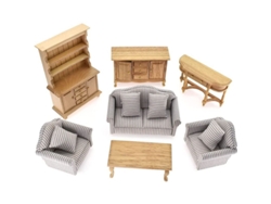 Conjunto De Muebles En Miniatura Para Casa De Muñecas: Sofá, Armario, Mesa De Centro Y Otras 7 Piezas Clásicas Para Salón.