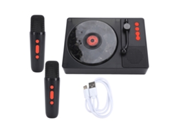Tocadiscos de vinilo retro (micrófono inalámbrico, luz nocturna)