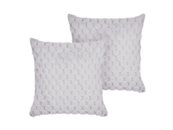 Conjunto De 2 Almofadas Decorativas Beliani Purslane De Pelo Sintético Cinzento 43x43x10