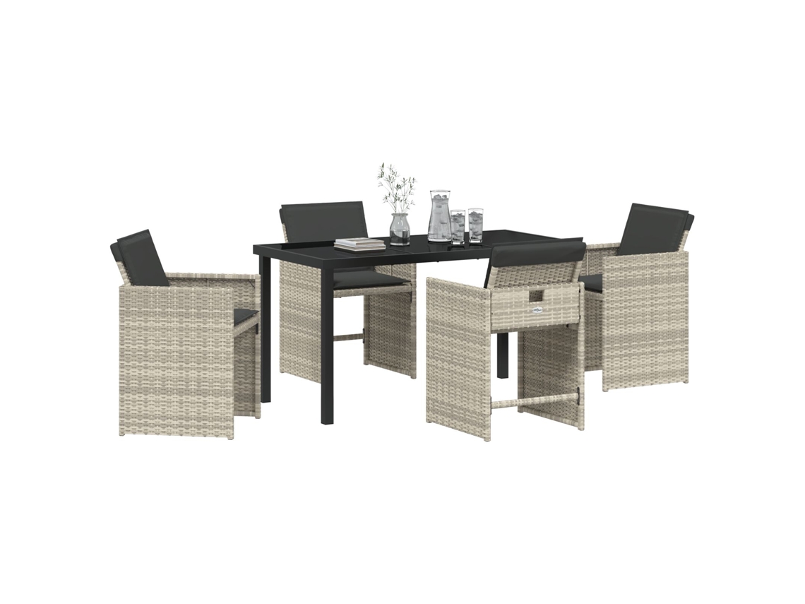 Conjunto de comedor de jardín con cojines de ratán gris claro Poly Lovely Home