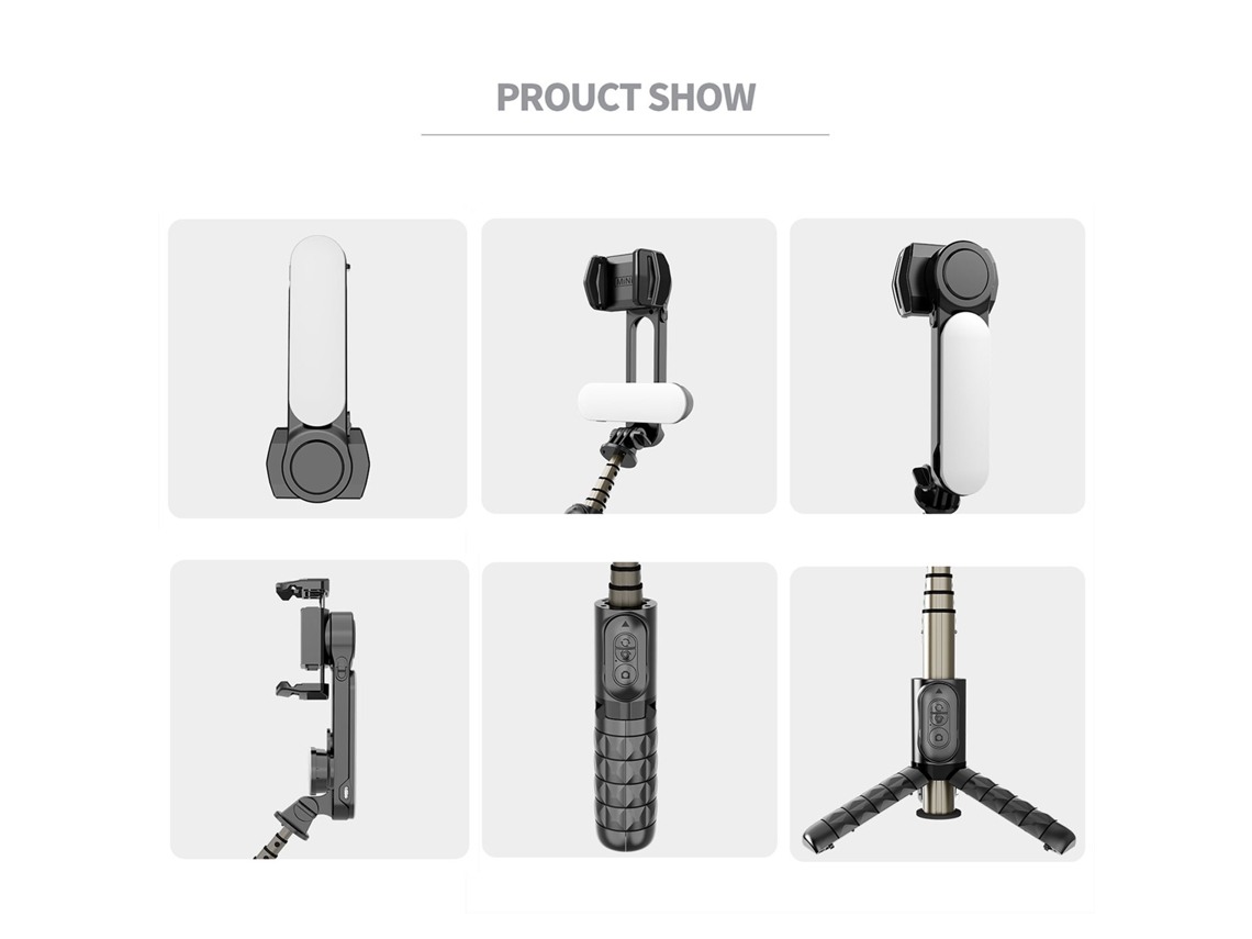Estabilizador de trípode inteligente para oficina con seguimiento, luz de compensación y cardán plegable para smartphones.
