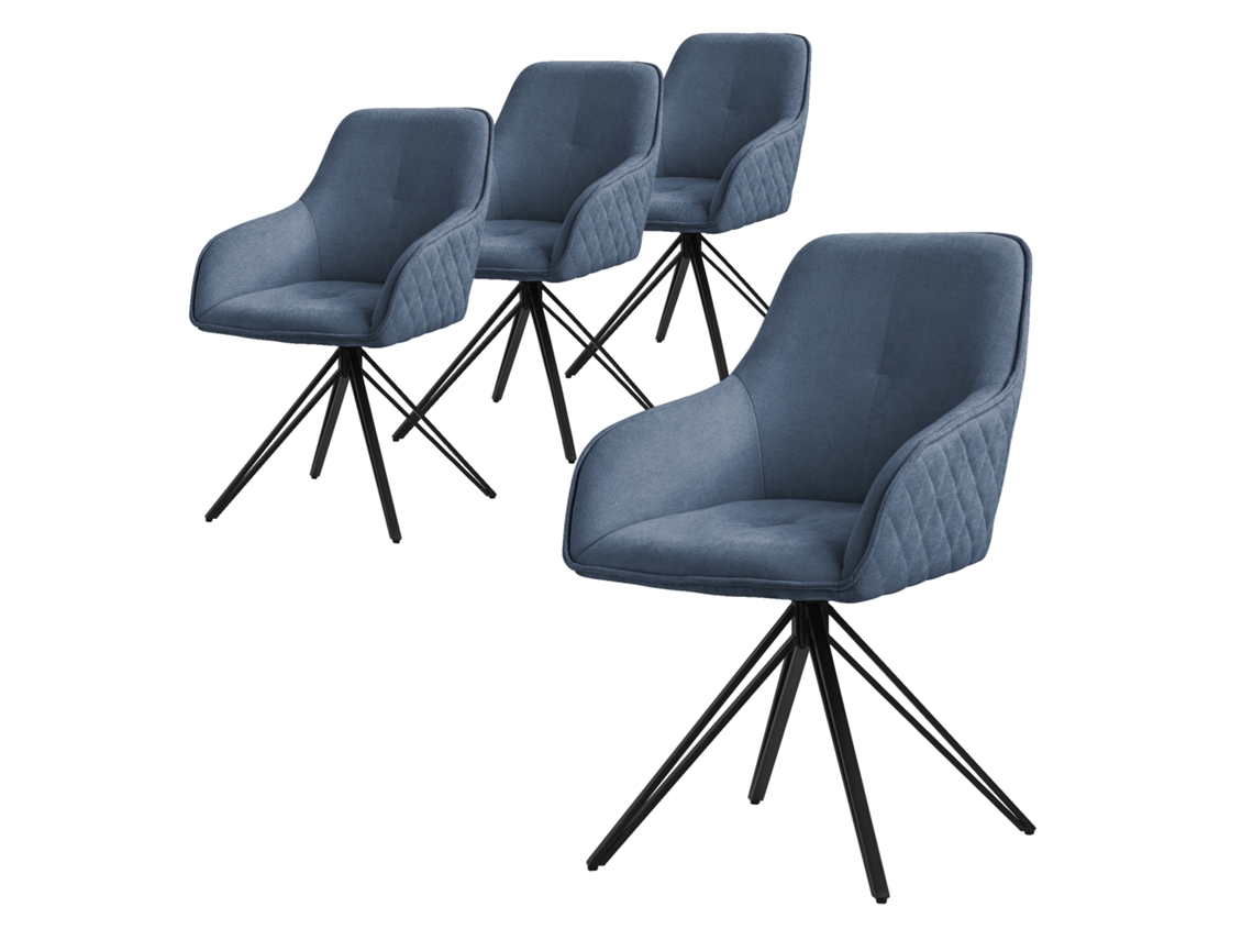 Conjunto de 4 Cadeiras de Jantar Giratórias Tecido Azul com Braços/Encostos ML-DESIGN