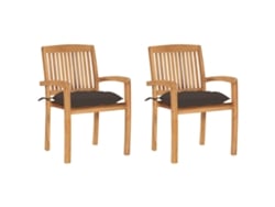 Sillas de jardín con cojines grises Acast. 2 piezas de teca maciza Dkd Home Decor.