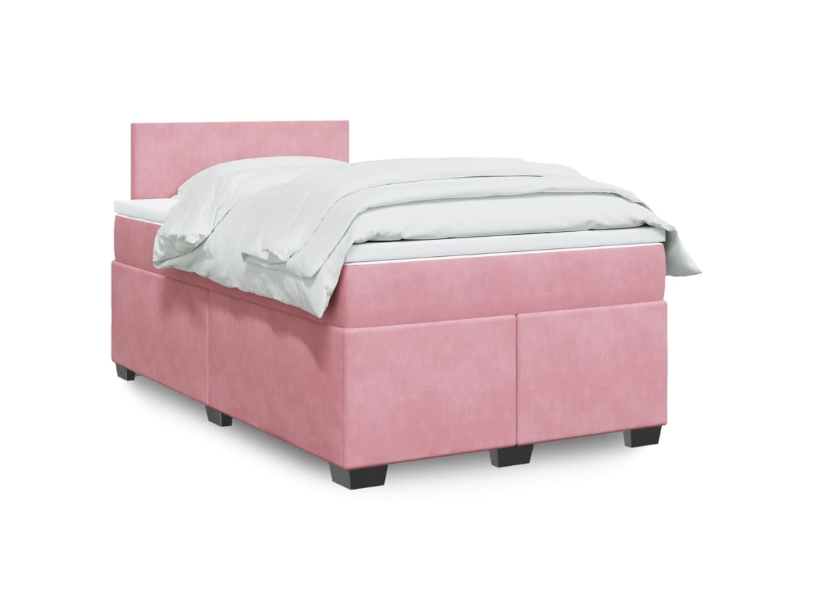 Cama Box Spring Con Colchón Terciopelo Rosa 120x190 Cm
