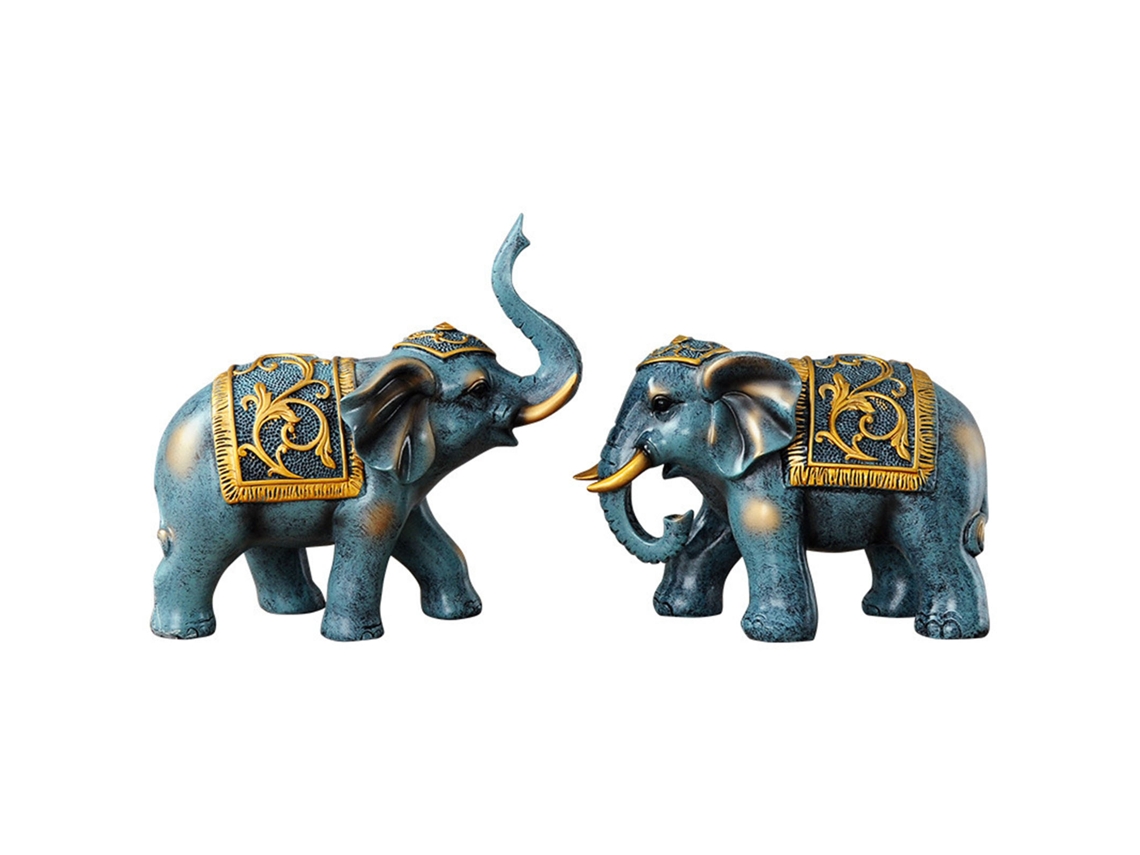 1 Par De Estatuas De Elefantes De Resina Azul Con Diseño Único Para La Buena Suerte Y La Decoración.