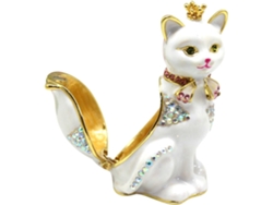 Joyero Aleación Forma Corona Metal Blanco Diseño Delicado Función Práctica Hogar Dormitorio Gato