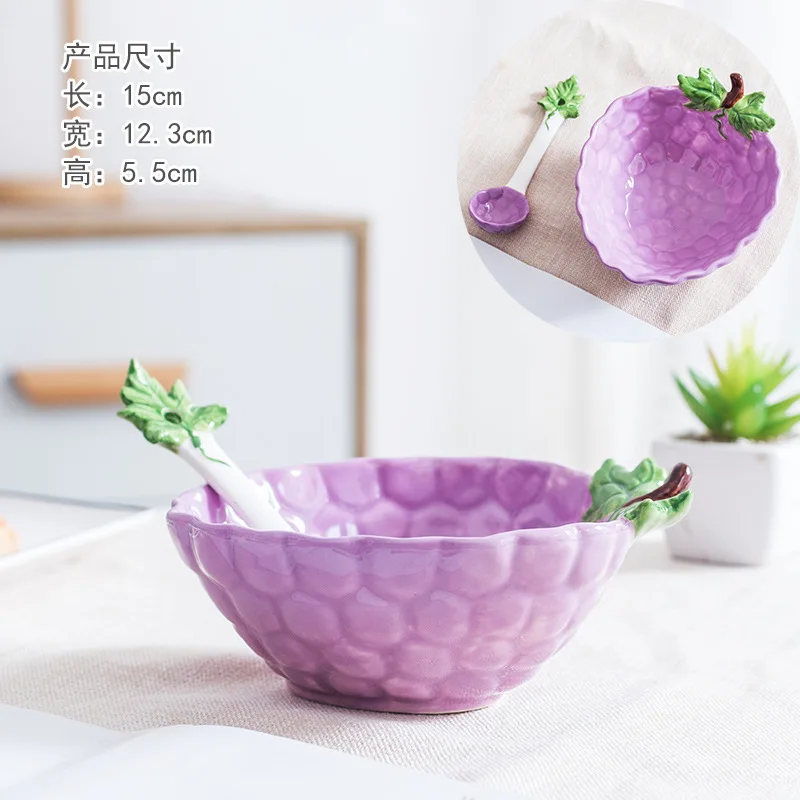 (cuenco De Uvas) Cuenco De Arroz Creativo Con Forma De Fruta Y Cuchara - Cuenco De Cerámica Para El Hogar