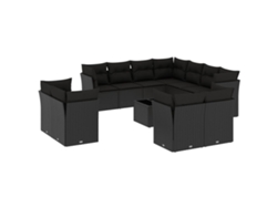 Conjunto 12 de sofás de jardín VIDAXL cojines ratán sintético negro