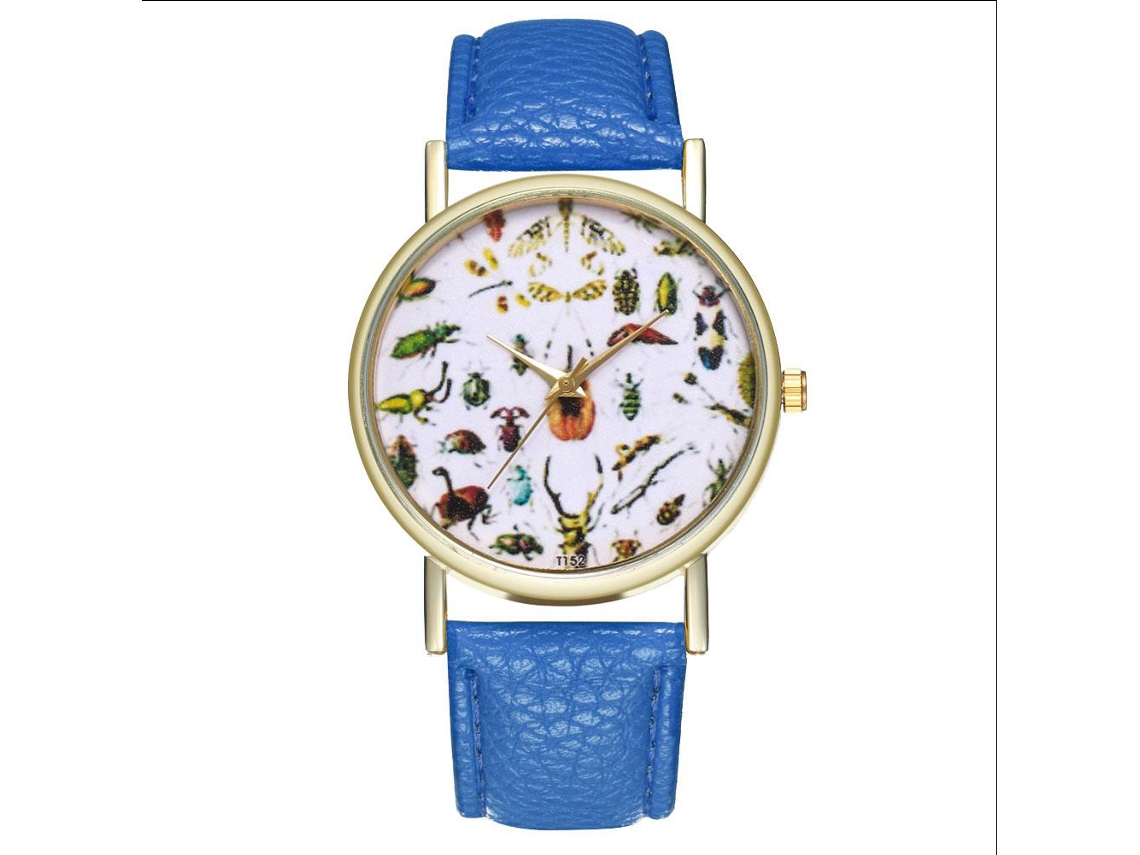 Reloj De Cuarzo Unisex Casual Con Patrón De Insectos Fashion Regalo (azul Real)