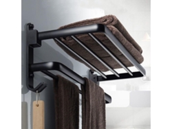 Toallero de pared de aluminio negro con gancho para ducha, sin necesidad de atascos | Toallero Gusshious (negro)
