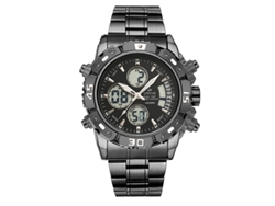 Reloj Electrónico Multifuncional Para Hombre, De Acero Inoxidable Con Doble Movimiento, Resistente Al Agua Y Luminoso (blanco Y Negro).