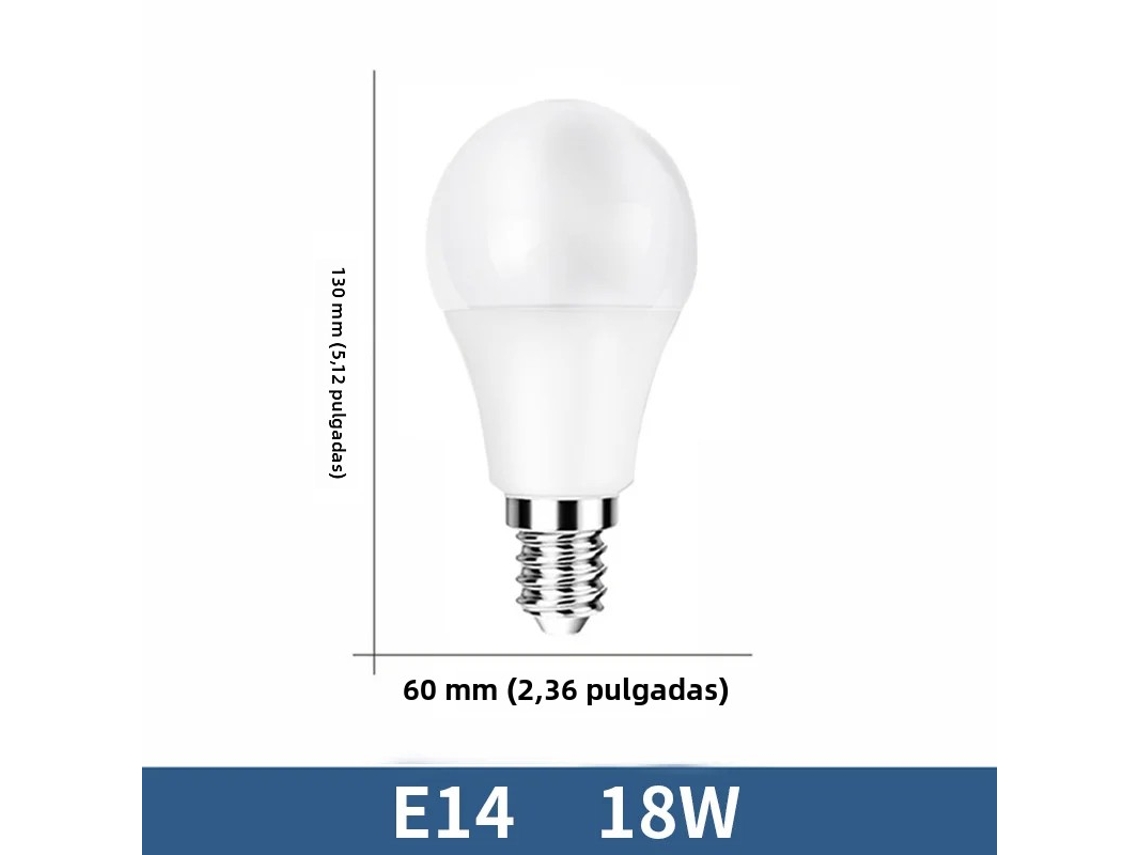 (base De Rosca E14 18w Blanco Cálido) 6 Bombillas Led, De Alta Eficiencia Y Bajo Consumo, Con Una Vida Útil De Hasta 50.000 Horas.
