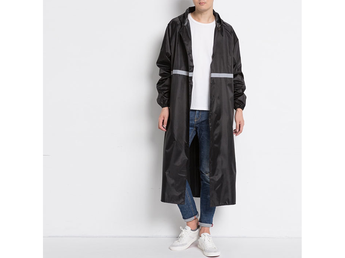 Poncho largo impermeable con relleno y detalles reflectantes, reutilizable, elegante chaqueta larga y impermeable para exteriores, negro, talla XL