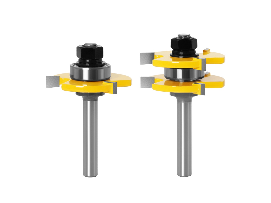 Fresa Para Inglete Con Bloqueo A 45° + Fresa Para Lengüetas + Fresa Para Ranurar — Herramienta De Corte Para Carpintería (1/4" (6,35 Mm))