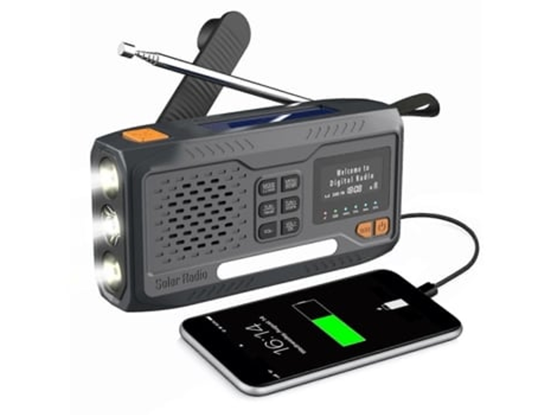 Radio Dab para exteriores WR 6B, altavoz, batería externa, radio de emergencia con manivela, Panoona con energía solar