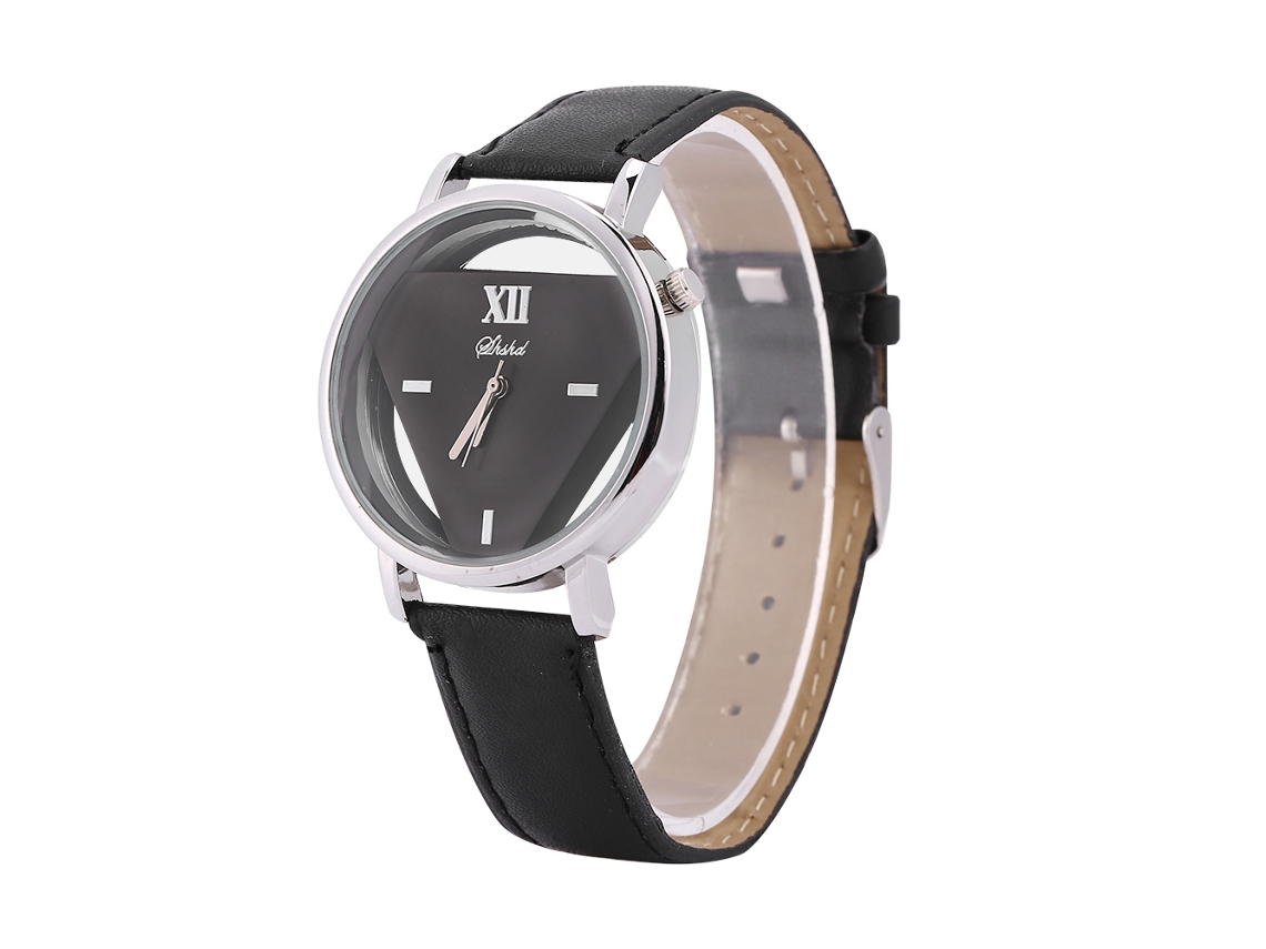 Reloj Analógico De Cuarzo Para Mujer Con Correa De Pu, Diseño Triangular Hueco, A La Moda.
