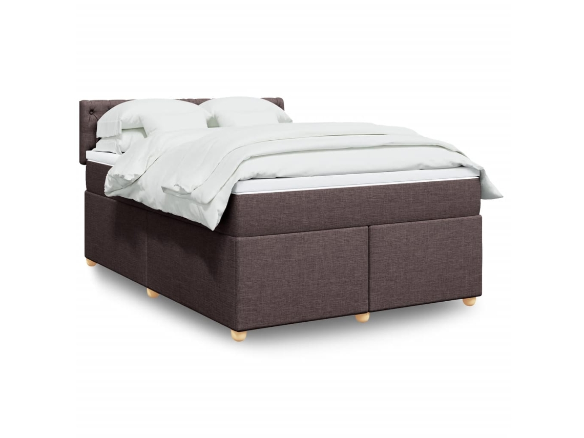 Cama Box Spring Con Colchón Tela Marrón Oscuro 140x190 Cm