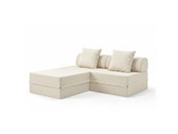 Sofá Modular 3 Lugares + Puff Convertible Bouclette Beige