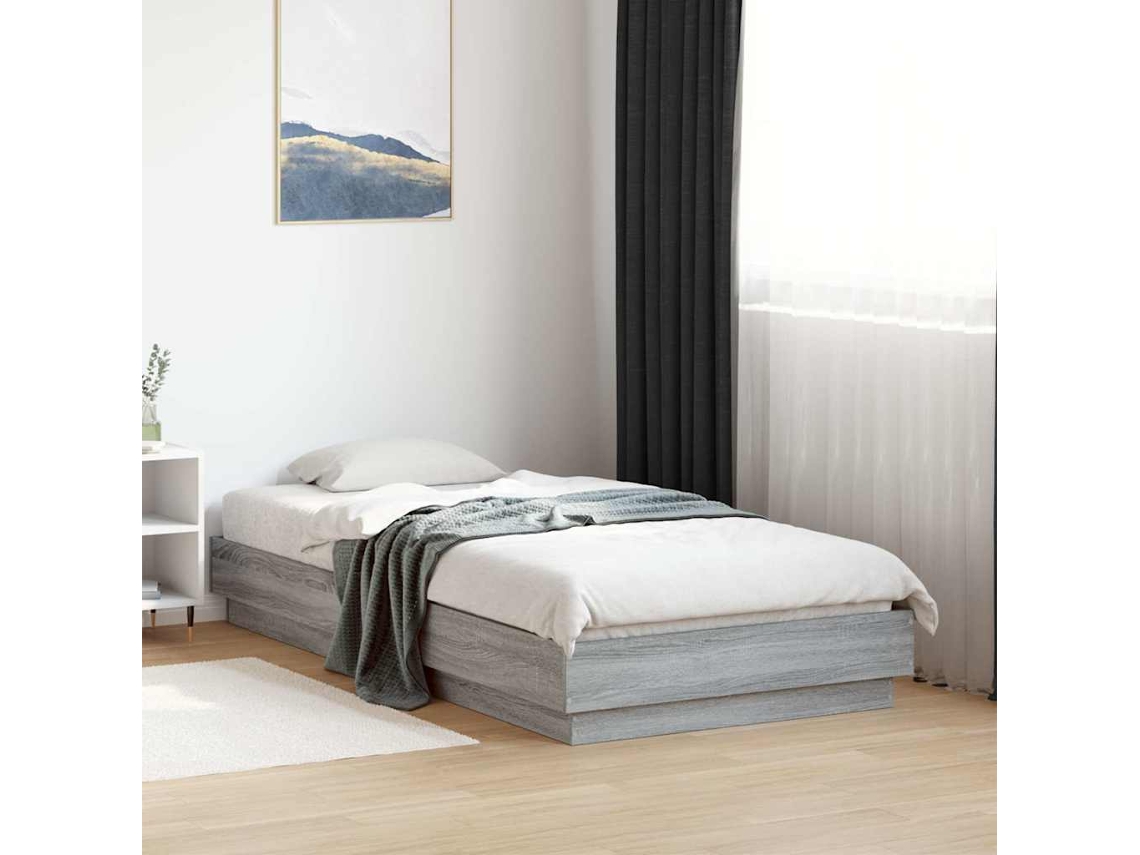 Estructura De Cama Madera De Ingeniería Gris Sonoma 90x190 Cm
