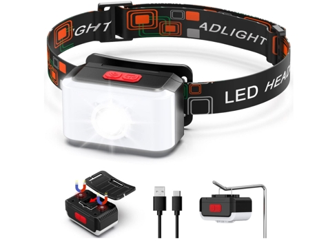 Linterna frontal recargable de 7 LED, superbrillante 2000 lúmenes con 6 modos de luz, imán y gancho, USB resistente al agua (negro) CHRONUS