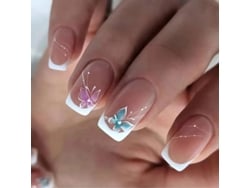 Uñas Postizas Acrílicas Con Diseño De Mariposa, Cortas, De Cobertura Total, Reutilizables Para Mujer.