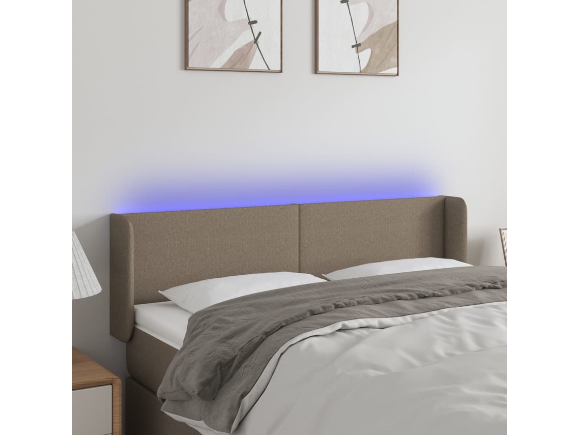 Cabecero Con Led De Tela Gris Taupe 147x16x78/88 Cm