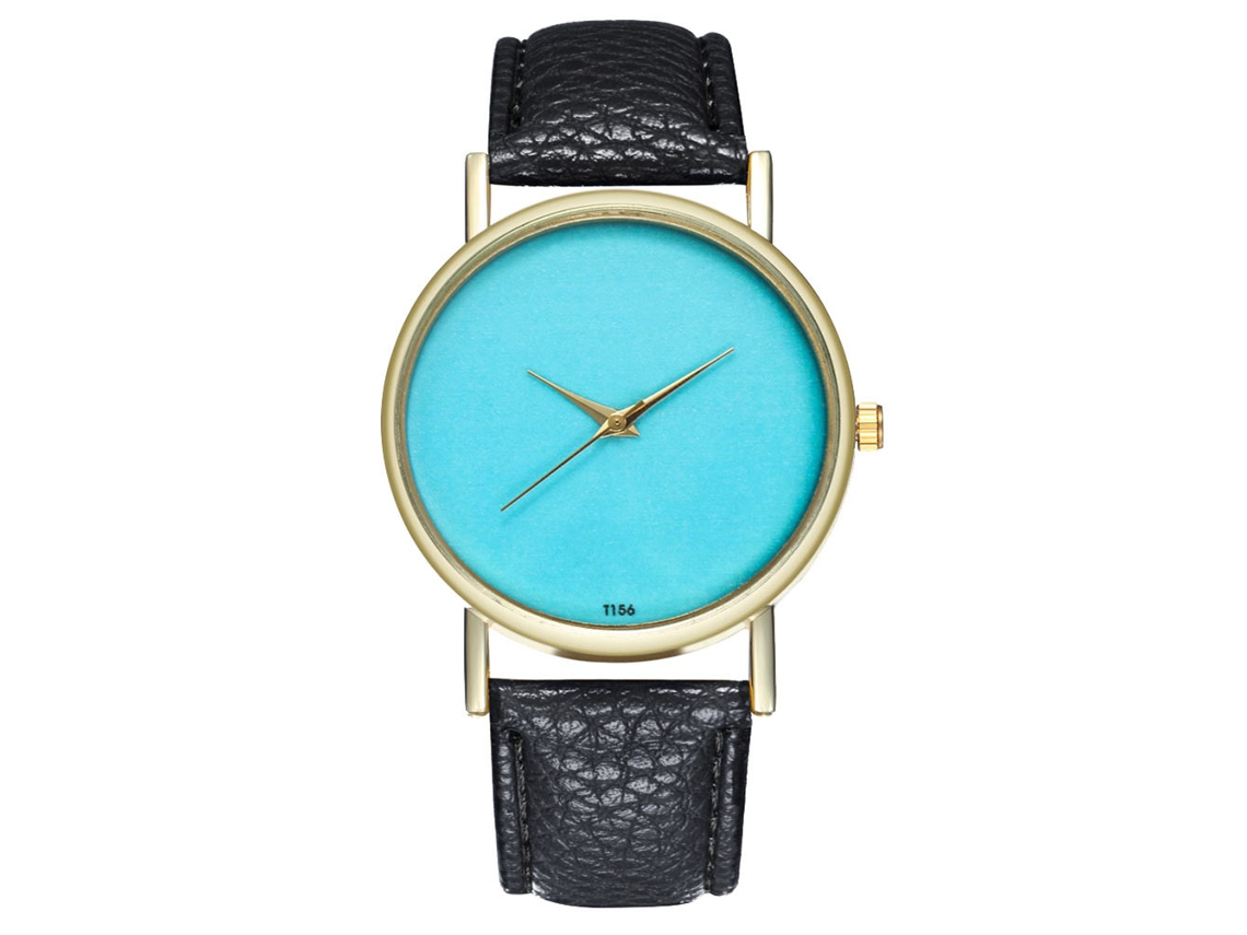 Reloj De Cuero Pu Simple Unisex Dial Redondo Mujer Hombre Cuarzo Negro