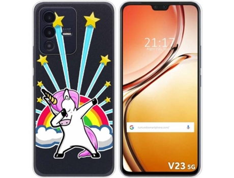 Carcasa para Vivo V23 5G TUMUNDOSMARTPHONE Dibujos Transparente Unicornio Multicolor