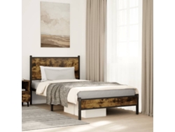Estructura De Cama Sin Colchón Metal Roble Ahumado 107x203 Cm