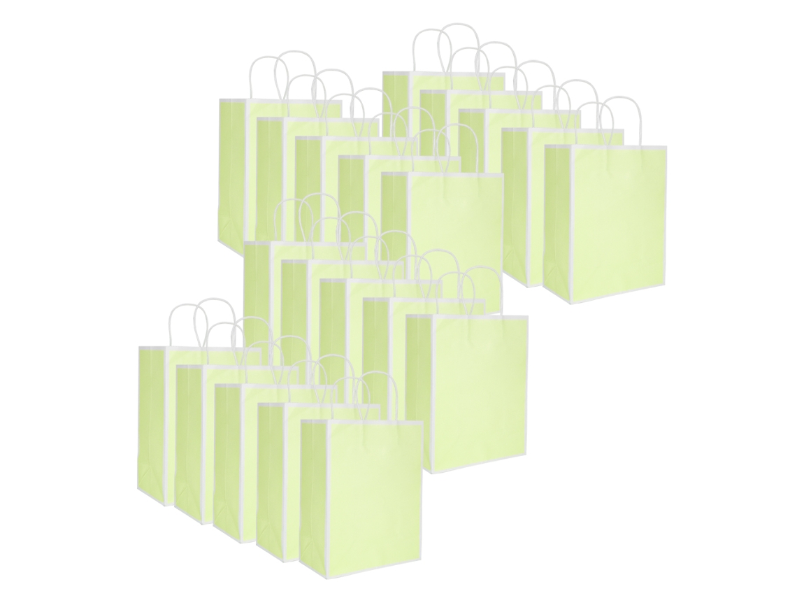 20 bolsas reutilizables de papel kraft verde de 21 x 11 x 27,5 cm