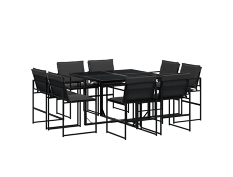 Conjunto 9 de comedor de jardín VIDAXL con cojines textileno negro