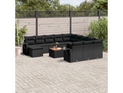 Conjunto de sofá de jardín de 13 piezas con cojines de mimbre sintético negro, Dkd Home Decor