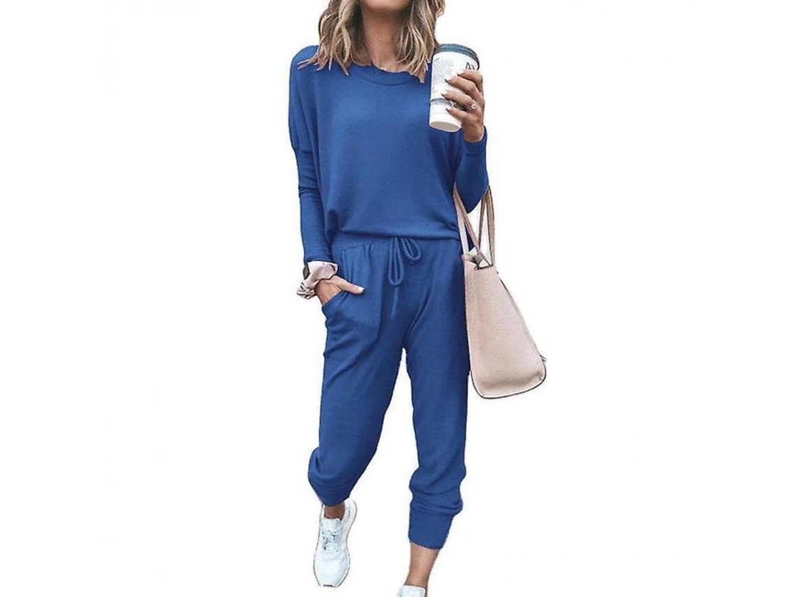 2026-conjunto De Loungewear Para Mujer De Dos Piezas Con Bolsillos Y Corte Suelto Qsf M Azul