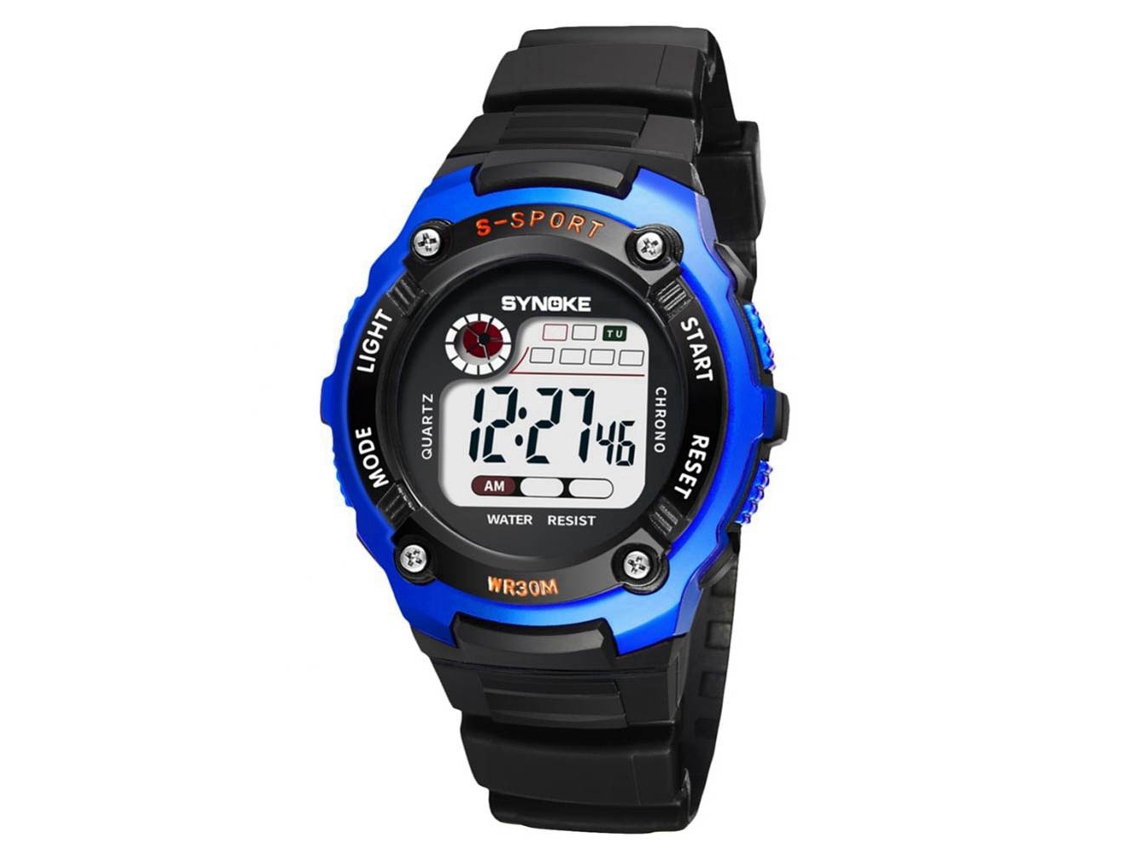 Reloj Deportivo Impermeable Con Luz Trasera Para Niños Pulsera Suave Azul