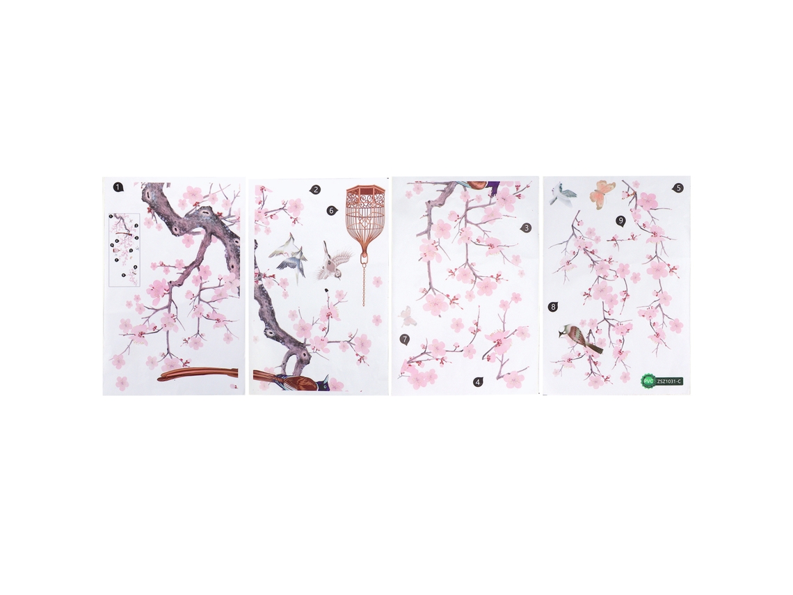 4 Pegatinas De Pared De Estilo Chino Con Flores Y Pájaros De Pvc Para Sala De Estar Y Oficina.