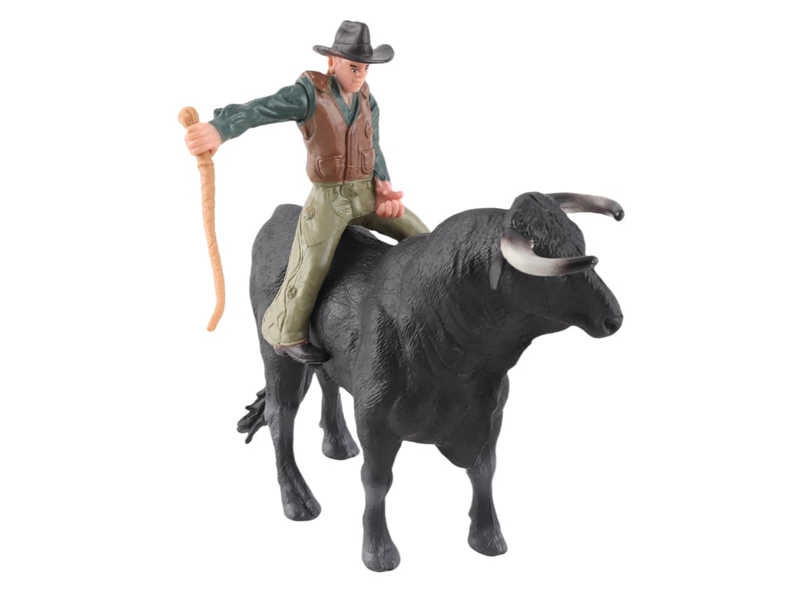 Modelo Coleccionable De Toro Español Con Figura De Vaquero Y Látigo.