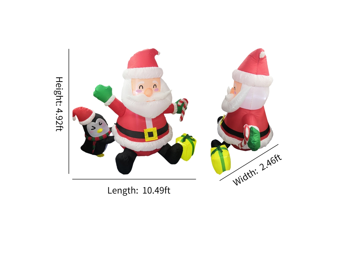 Papá Noel hinchable con pingüino y luz LED de 1,5 m para Navidad en el jardín