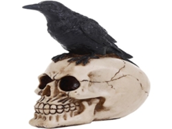 Estatua de resina ornamental para decoración del hogar, estatua gótica de cuervo sobre calavera de resina fundida en frío pintada a mano, figura de pá EIOORORRIY
