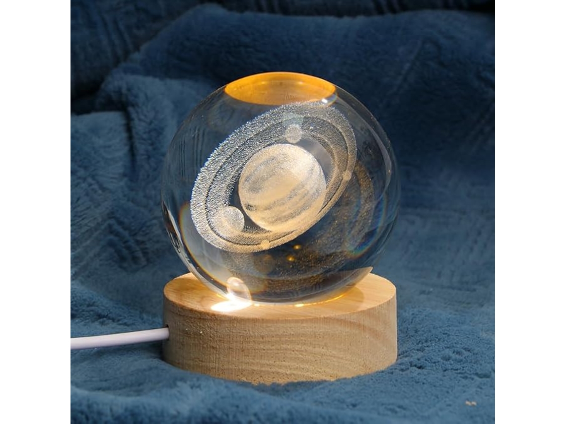 Bola De Cristal Luminosa Del Sistema Solar - Base De Madera - Luz Nocturna - Adorno De Cielo Estrellado - Regalo Decorativo